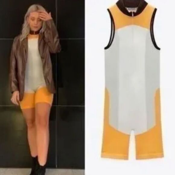 Zara block color seamless jumpsuit romper Yellow Sz M/L Medium Large - Picture 1 of 4